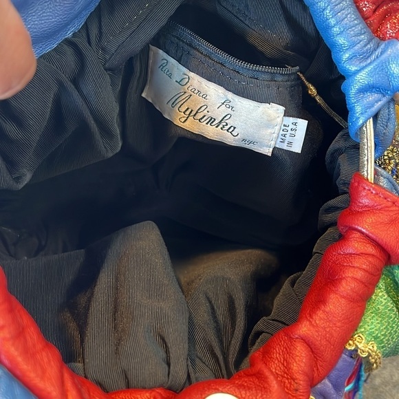 Rita Diana for Mylinka colorful leather sequin vintage scrunch purse bucket boho - Picture 4 of 16